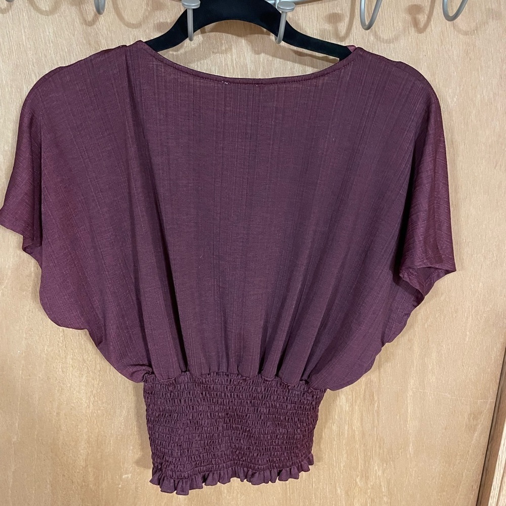 #7- LOVE T-purple button down blouse - Picture 2 of 3